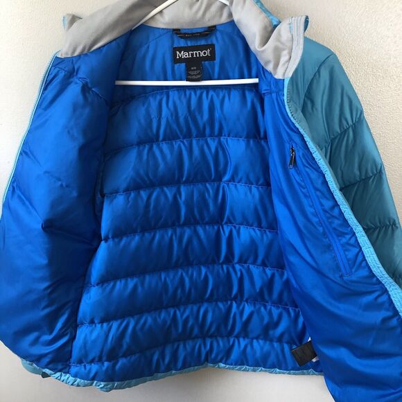 Marmot Jacket Womens Medium 650 Down Fill Puffer Coat Blue Full Zip Mock Neck - Picture 7 of 15